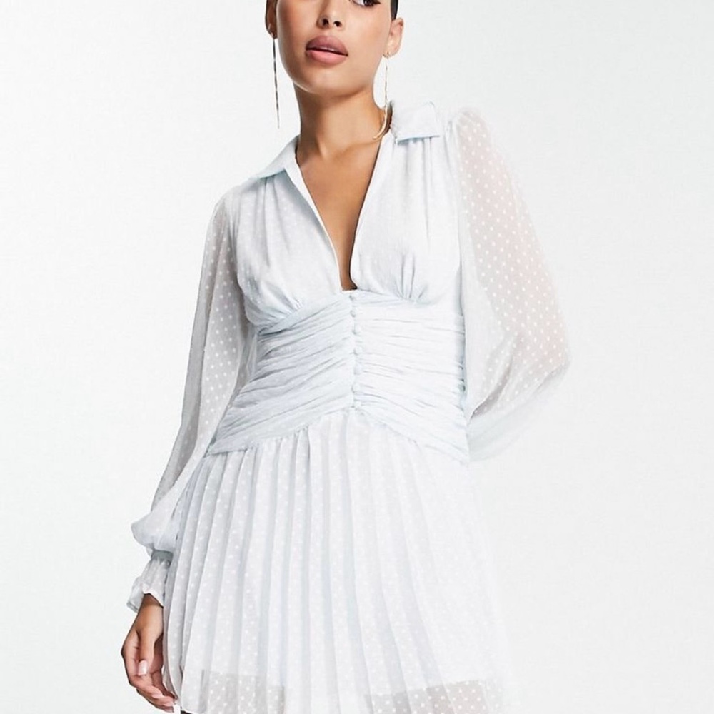 ASOS White Sheer Polka Dot Pleated Mini Dress